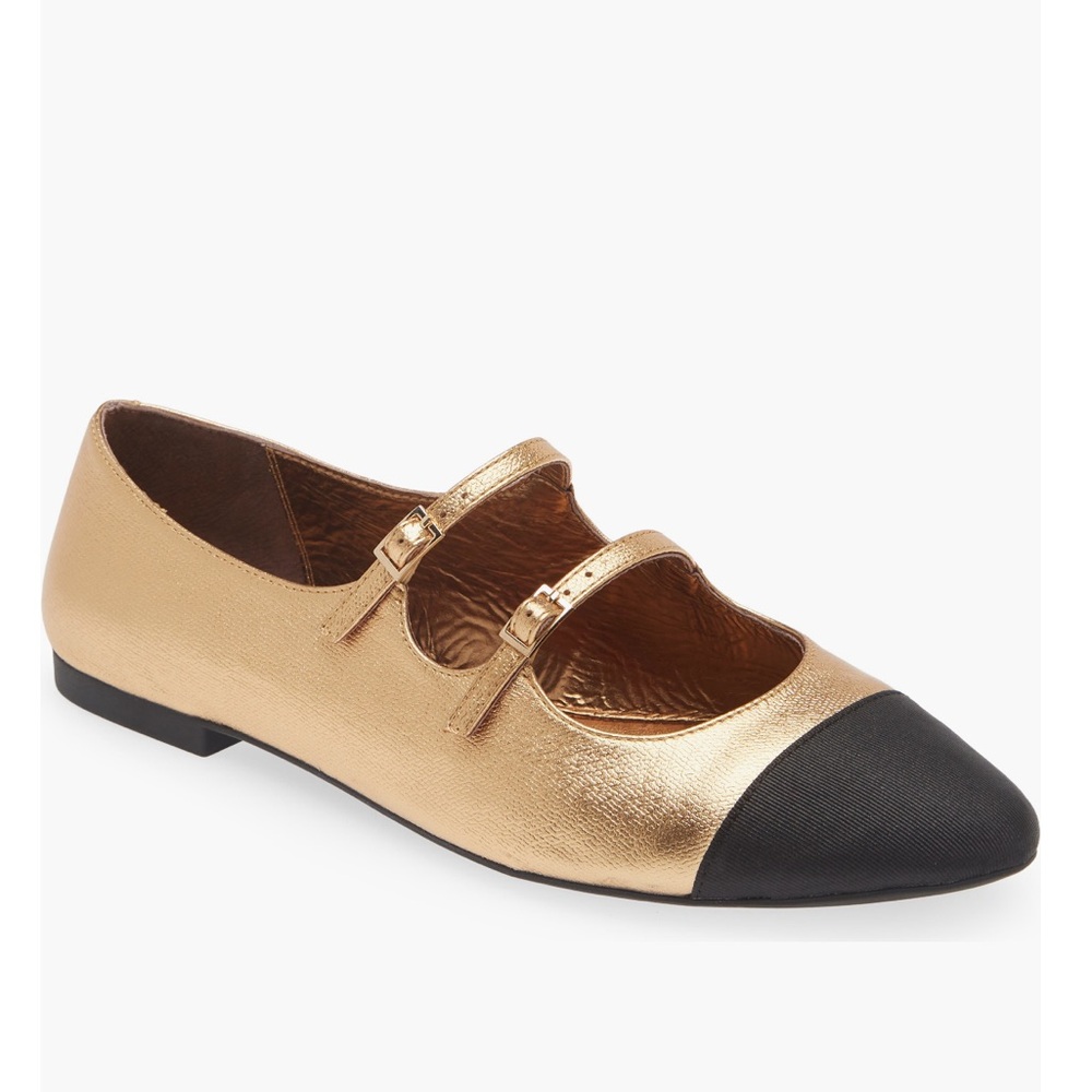 Jeffrey Campbell Gold and Black Mary Jane Ballet Flats